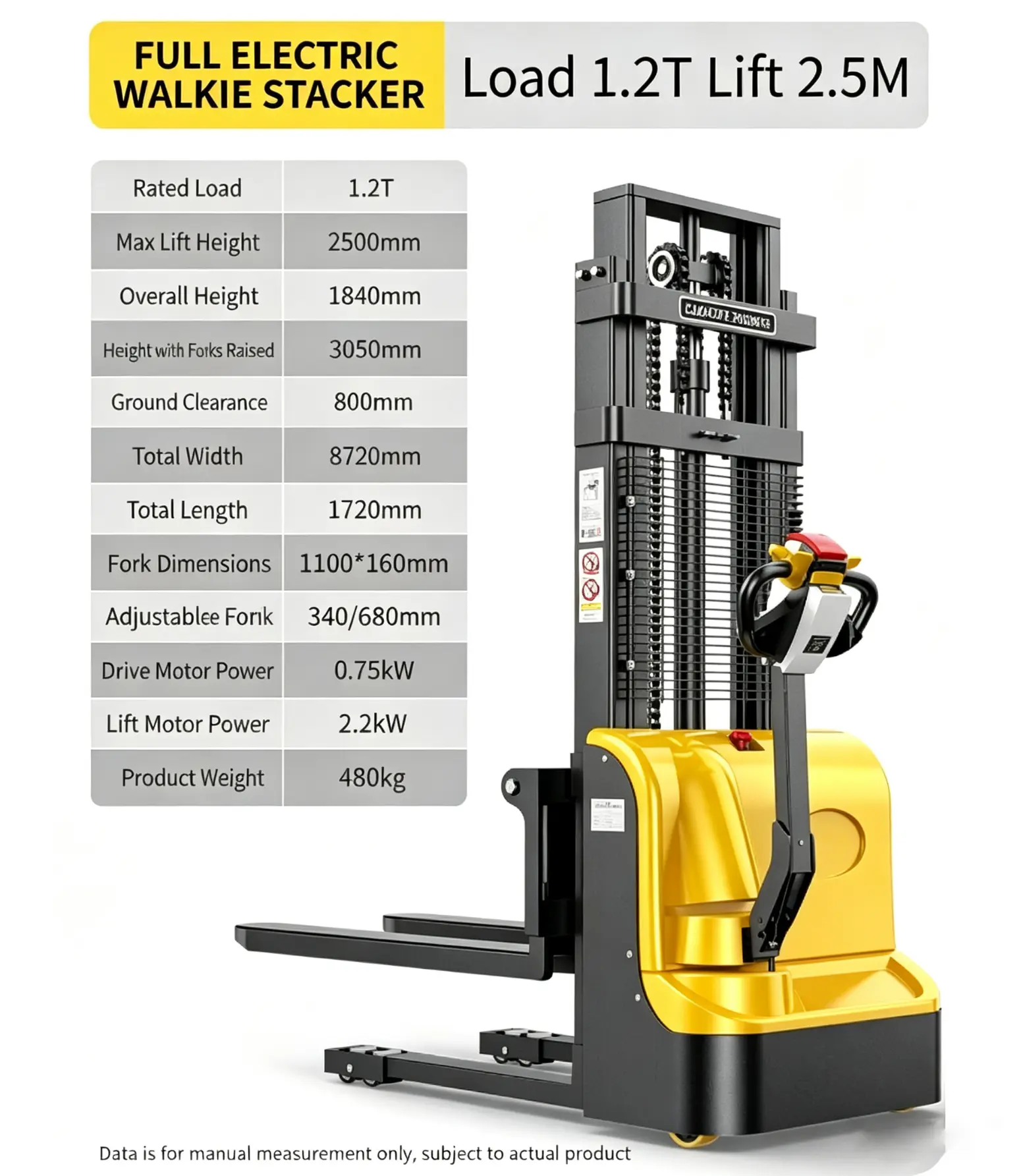 1,2T visiškai elektrinis Walkie Stacker